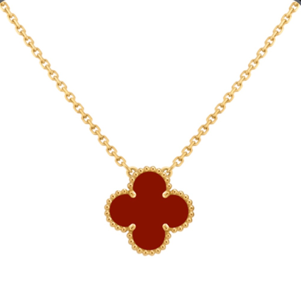 & Other Stories Gold Necklace with Red Clover Pendant